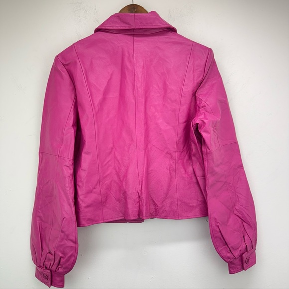 Metrostyle size 16 Women’s Pink Leather Puff Sleeve Single Button Jacket - Picture 7 of 7